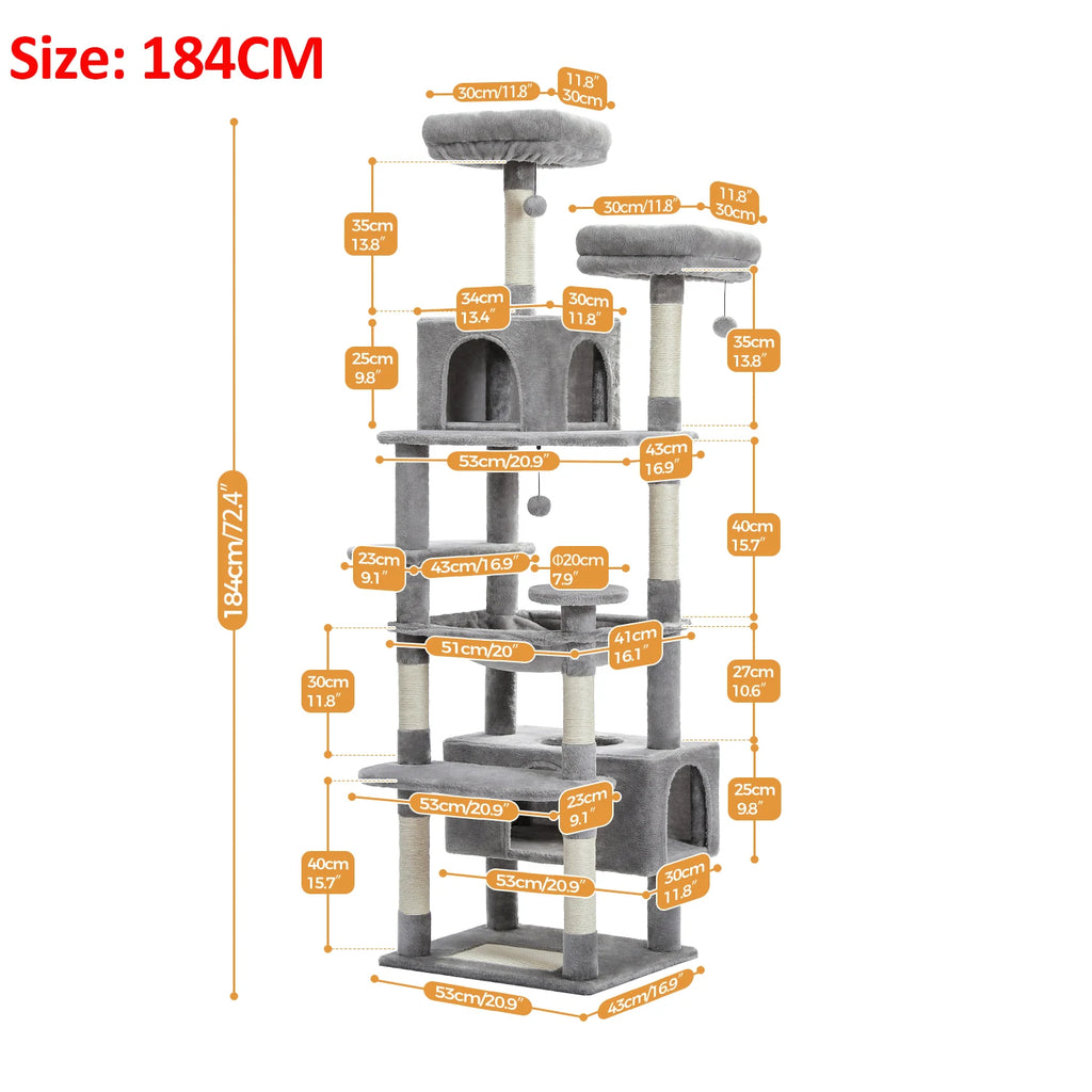 Large Cat Tree and Tower for Indoor Cats With Sisal-Covered Scratching Posts
