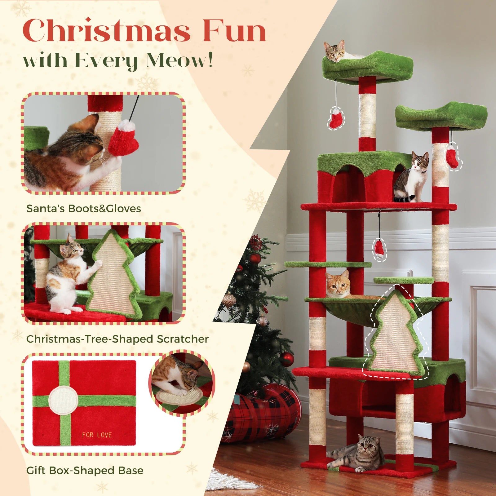Large Cat Tree and Tower for Indoor Cats With Sisal-Covered Scratching Posts