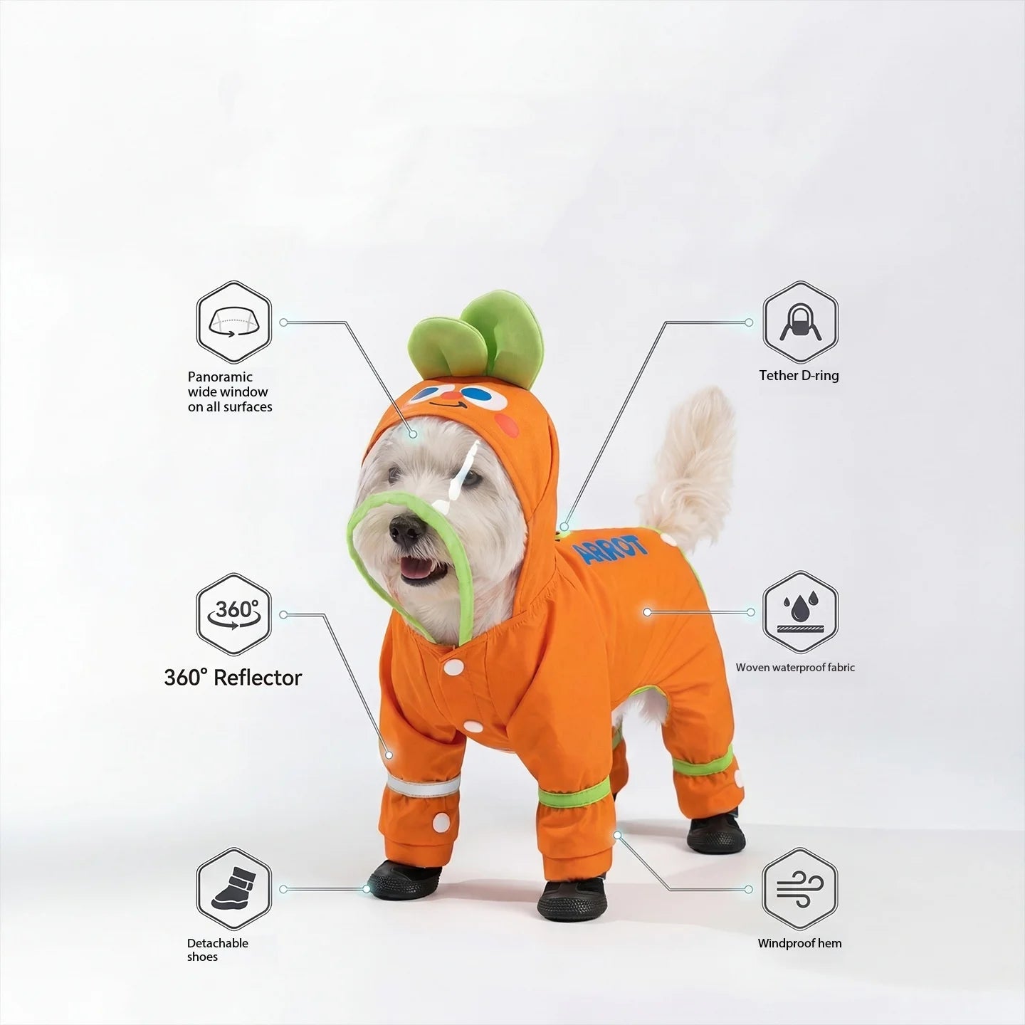 Orange Carrot Dog Raincoat Four Legged Waterproof All Inclusive Clothing Summer Rainy Day