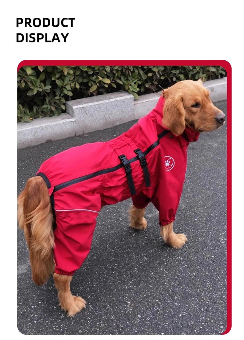 Waterproof Pet Dog Jacket Reflective Rain Dog Coat Red Dog Jumpsuits