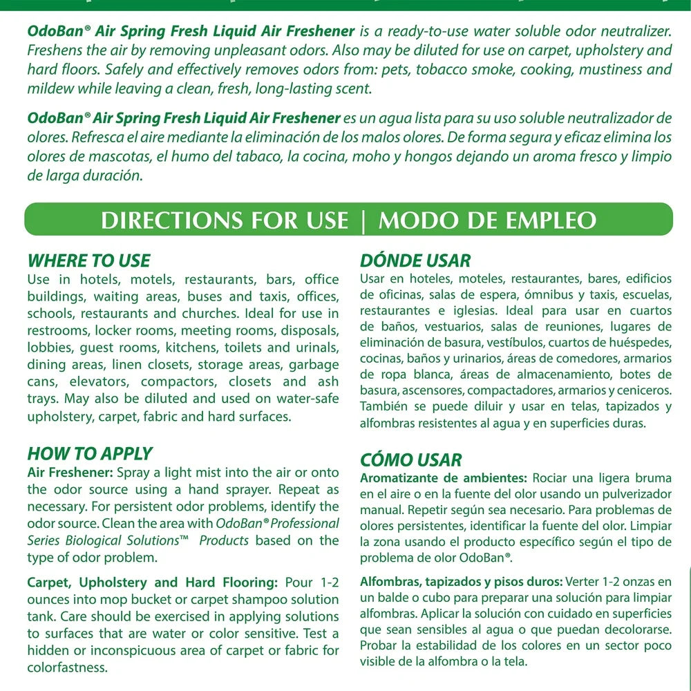 Spring Fresh Liquid Air Freshener 1 Gallon Odor Neutralizer Deodorizer Carpets Upholstery Hard Floors Pet Smoke Mustiness