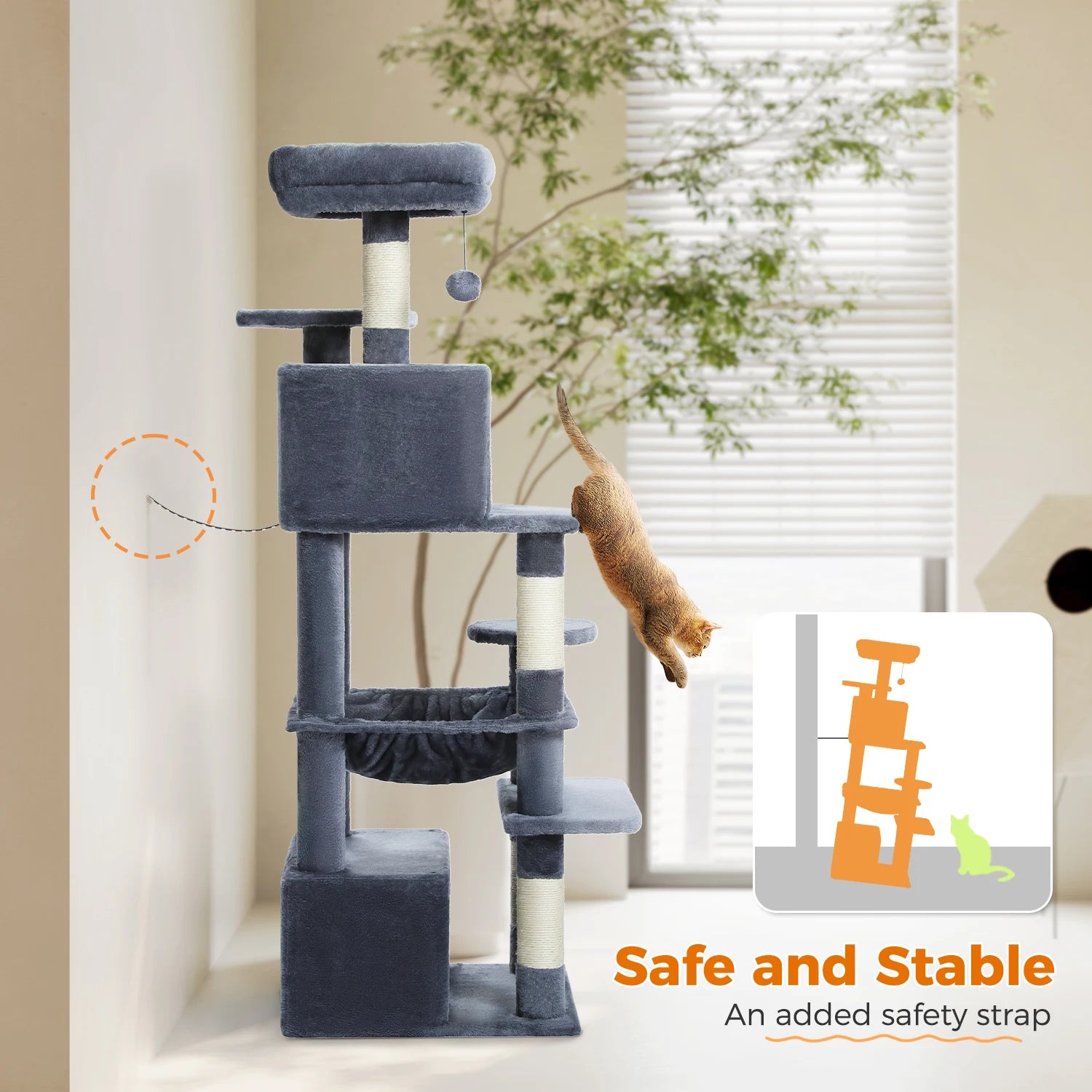 Large Cat Tree and Tower for Indoor Cats With Sisal-Covered Scratching Posts