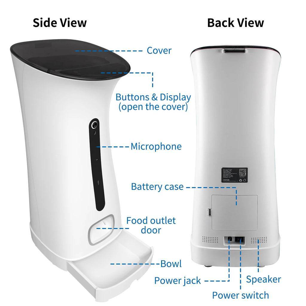 7.5L Dog Food Dispenser With Night Vision And 2-Way Audio 720P HD Wifi Camera Voice Recorder Automatic Cat Feeder