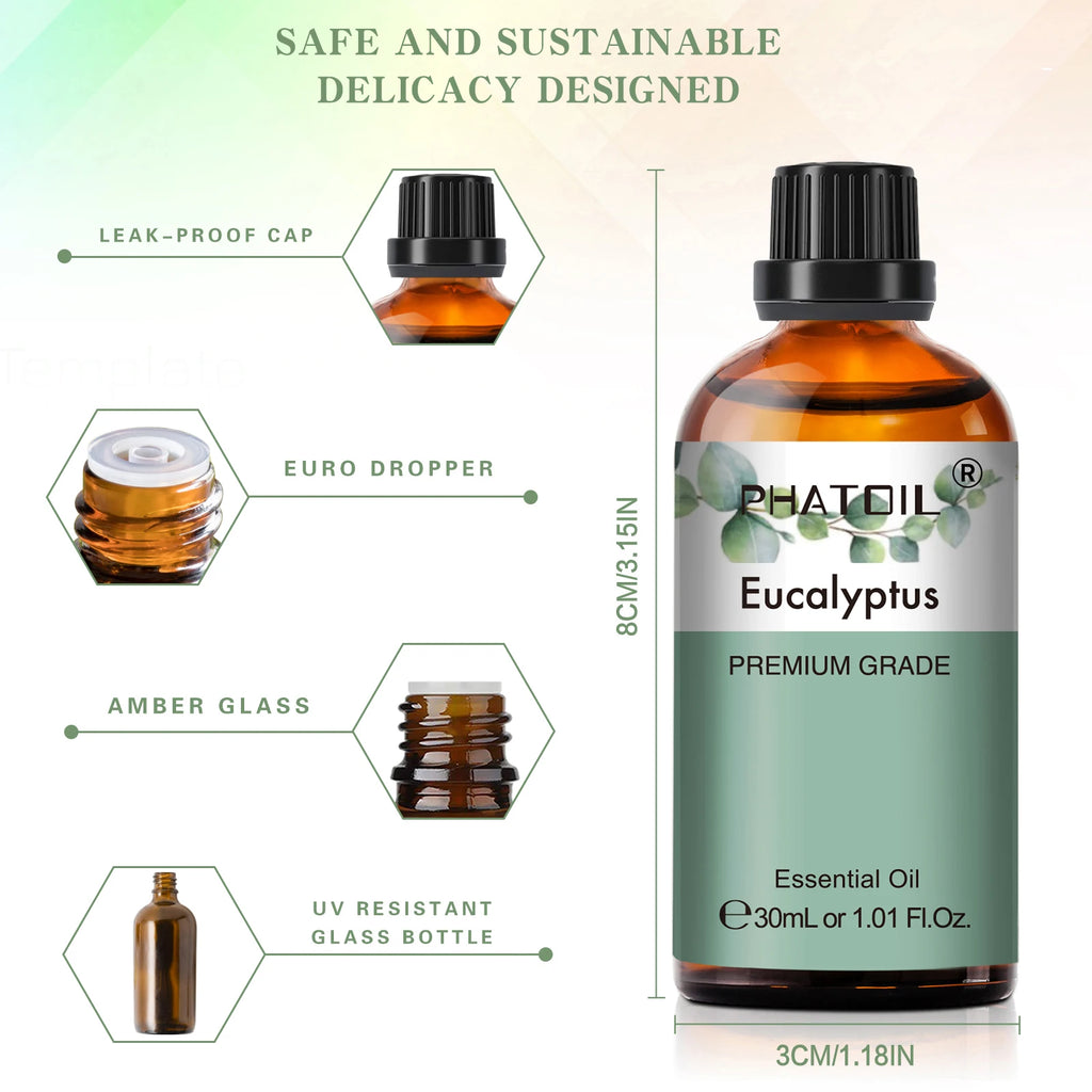 PHATOIL 1PCS Aromatherapy Essential Oil 30ml Lemon Eucalyptus Lavender