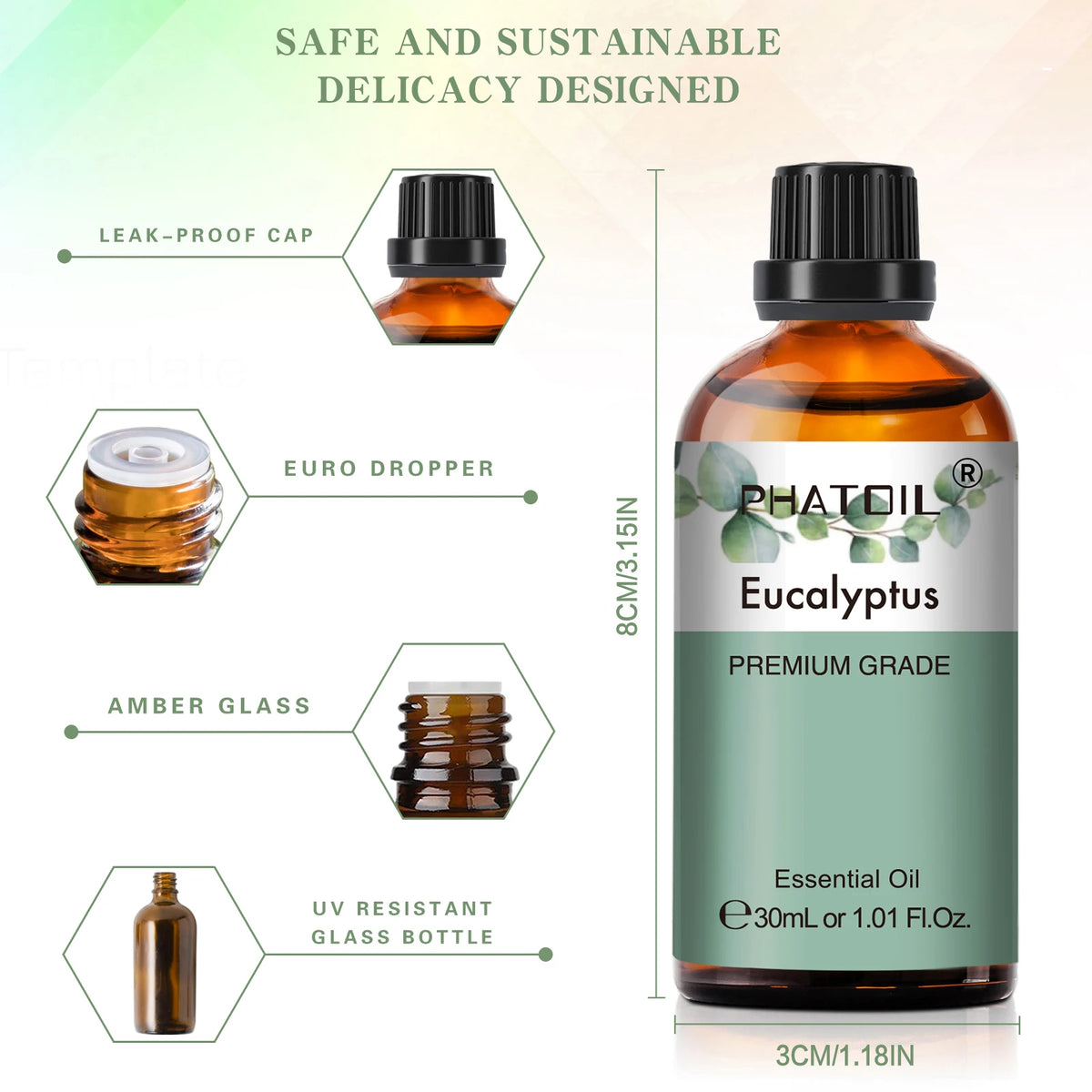 PHATOIL 1PCS Aromatherapy Essential Oil 30ml Lemon Eucalyptus Lavender