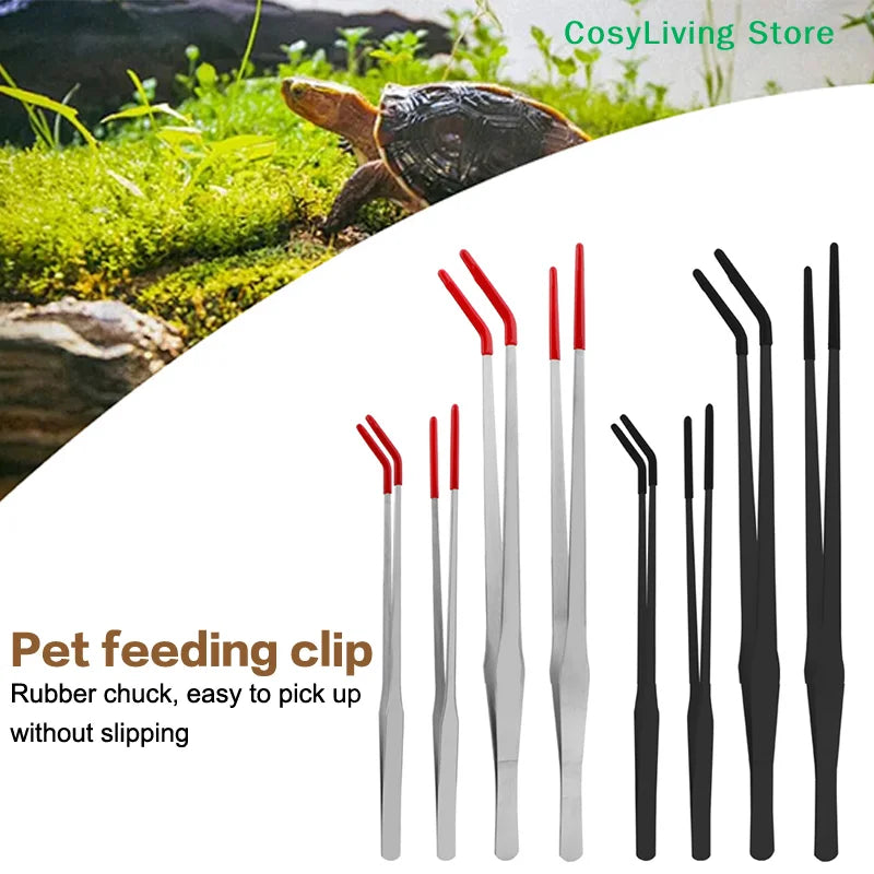Reptile Feeding Tongs With Rubber Tip Stainless Steel Aquarium Tweezers Fish Tank Cleaning Tools Snakes Enclosure Accessories