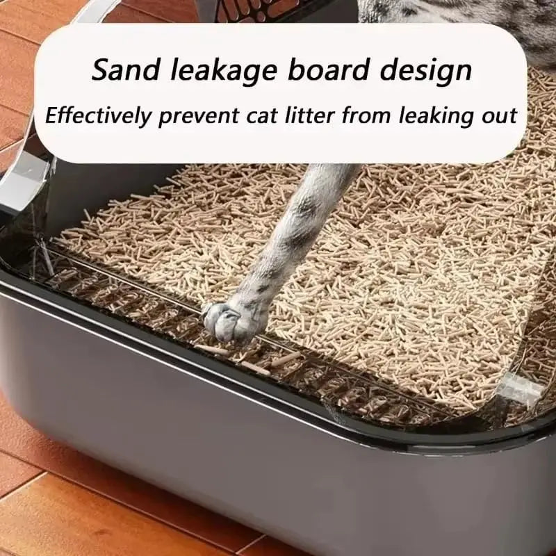 Semi-Enclosed Cat Litter Box Splashproof Kitten Toilet Tray