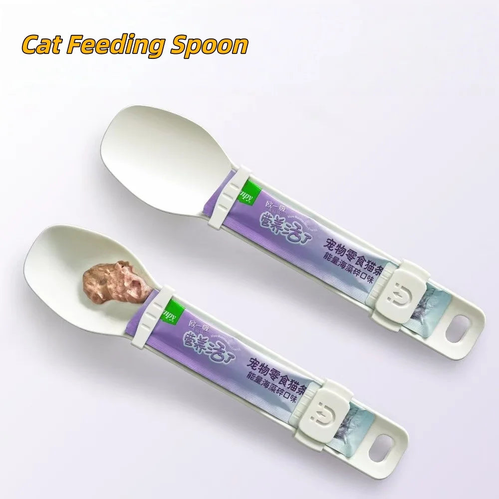 Cat Strip Feeder Spoon Long Handle Cat Food Strip Squeezer Pet Meat