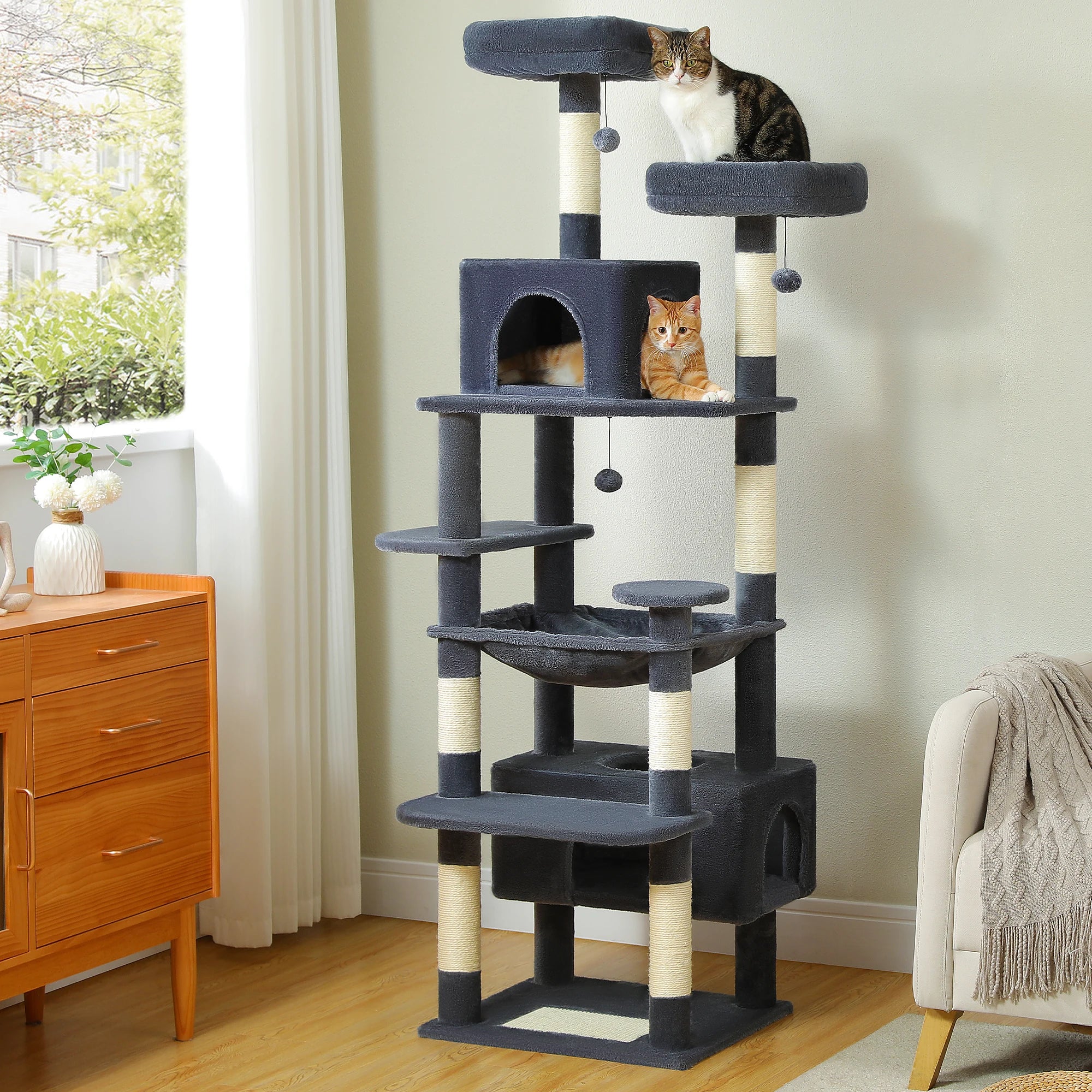Large Cat Tree and Tower for Indoor Cats With Sisal-Covered Scratching Posts