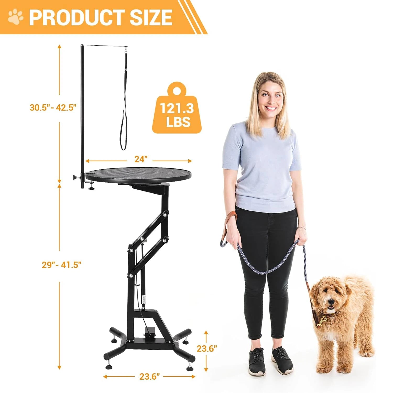24in Hydraulic Lift Dog Grooming Table 360° Rotating Non-Slip Pet Station For Small Dogs Adjustable Arm Home Grooming Table