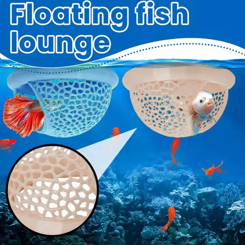 Aquarium Floating Cave Fish Shrimp Hideout Shelter 3-in-1 Hammock Feeding Ring & Resting Spot for Betta Small Aquatic Pets