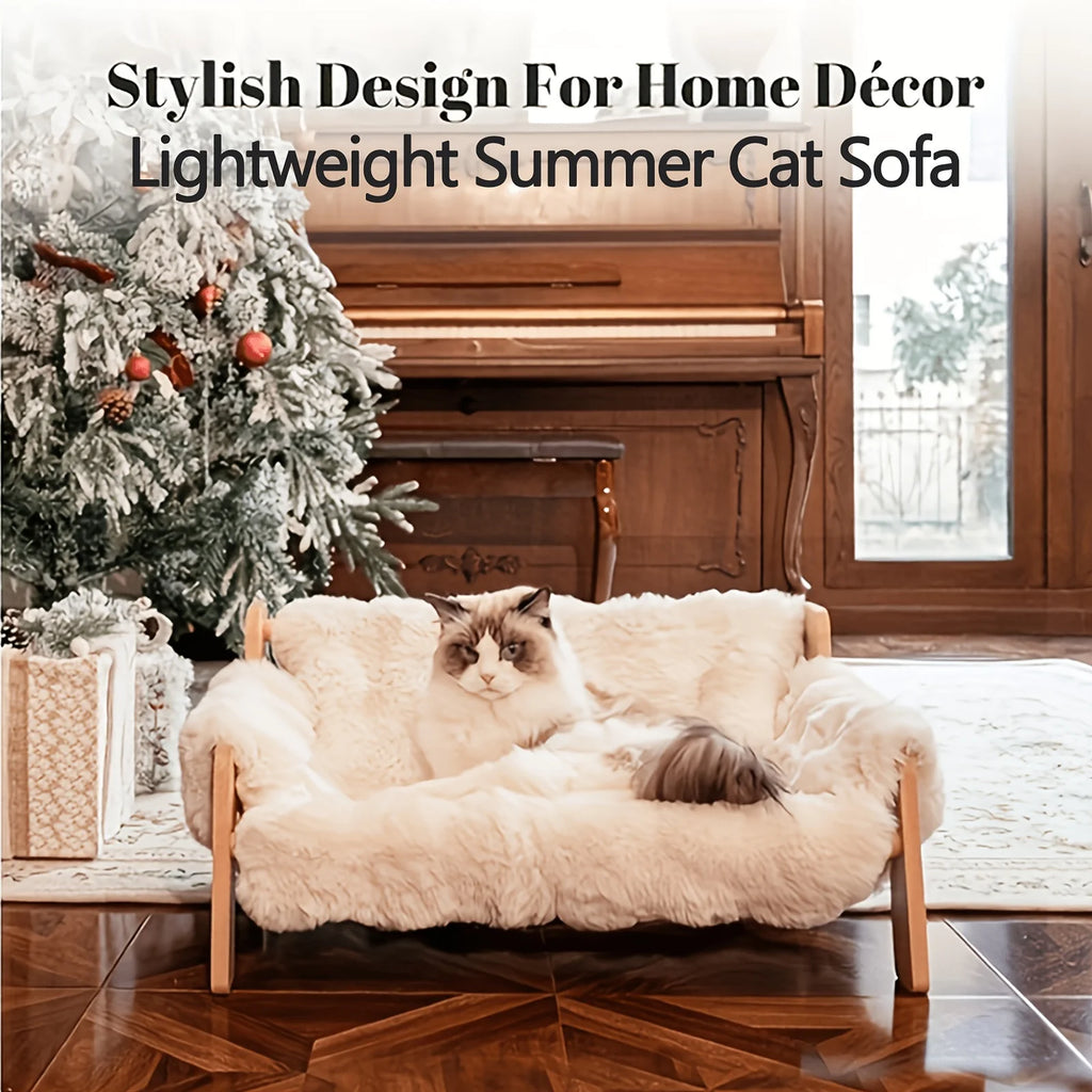 Elevated pet sofa bed, solid wood pet lounge chair, suitable for both cats and dogs.