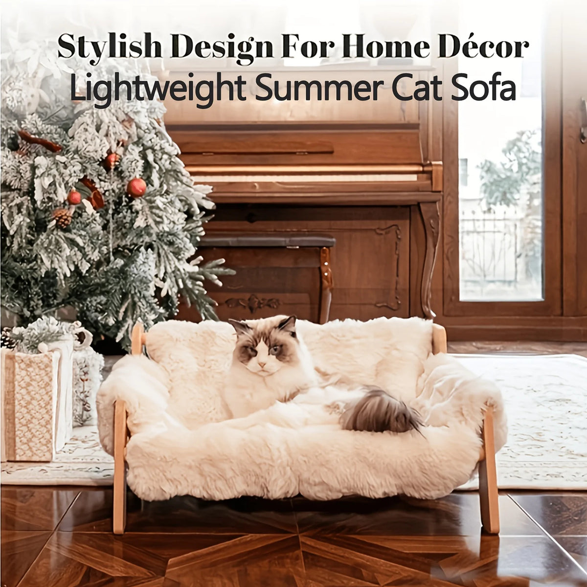 Elevated pet sofa bed, solid wood pet lounge chair, suitable for both cats and dogs.