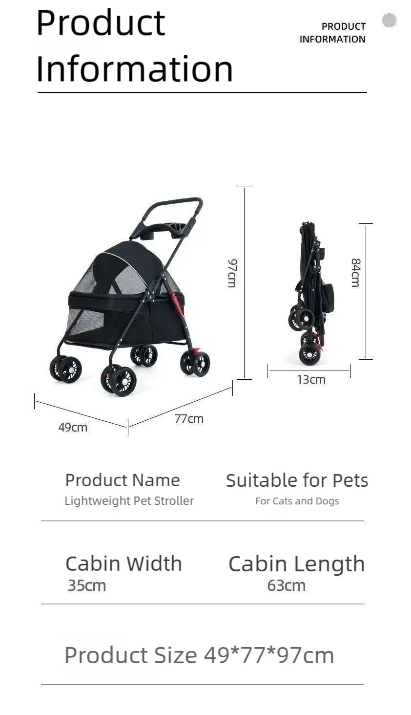 Pet cart, baby cart, small pet cart, lightweight and foldable, suitable for outdoor travel