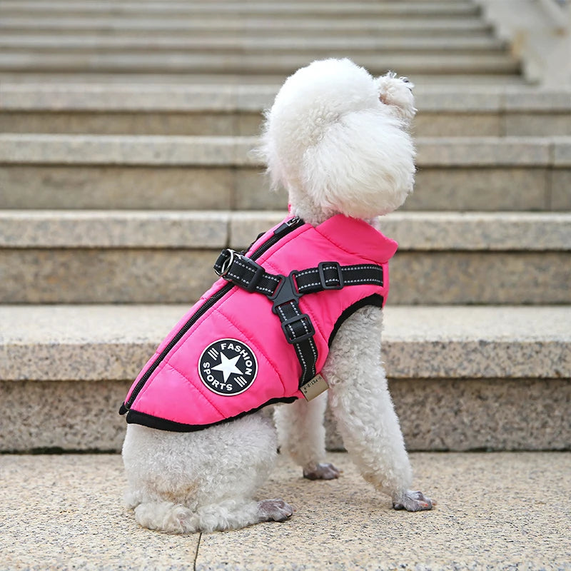 Waterproof Warm Dog Jacket Vest Winter Dog Clothes With Harness French-Bulldog