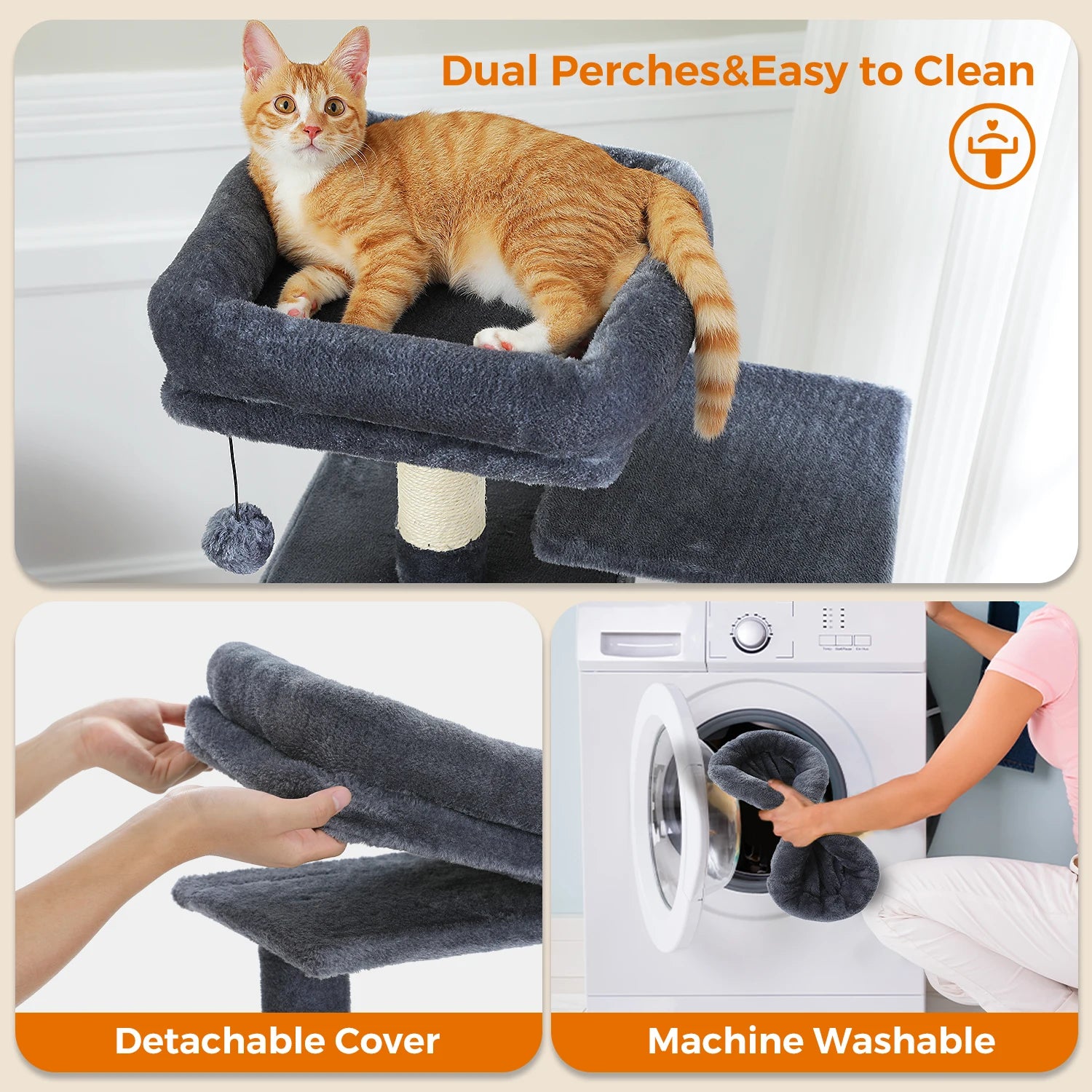 Large Cat Tree and Tower for Indoor Cats With Sisal-Covered Scratching Posts