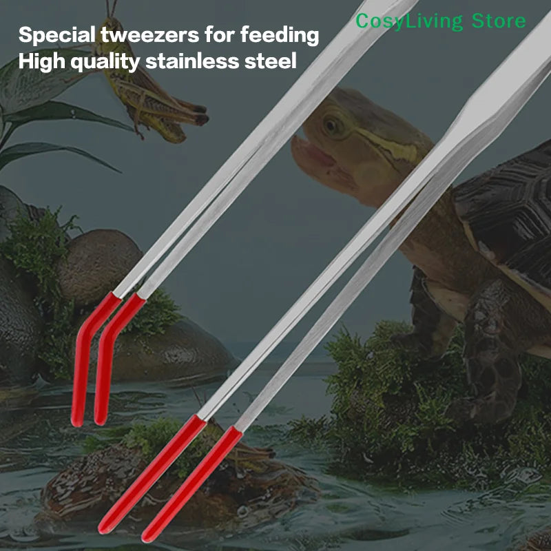 Reptile Feeding Tongs With Rubber Tip Stainless Steel Aquarium Tweezers Fish Tank Cleaning Tools Snakes Enclosure Accessories