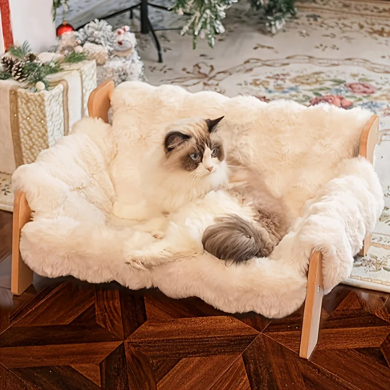 Elevated pet sofa bed, solid wood pet lounge chair, suitable for both cats and dogs.
