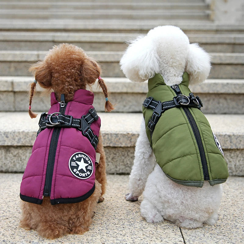 Waterproof Warm Dog Jacket Vest Winter Dog Clothes With Harness French-Bulldog