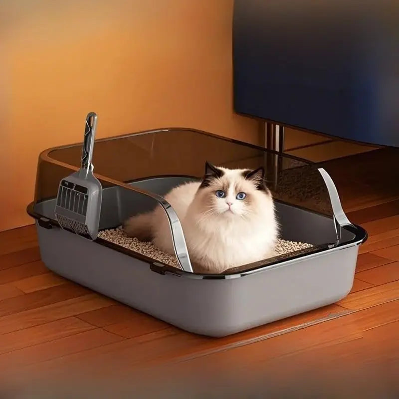 Semi-Enclosed Cat Litter Box Splashproof Kitten Toilet Tray