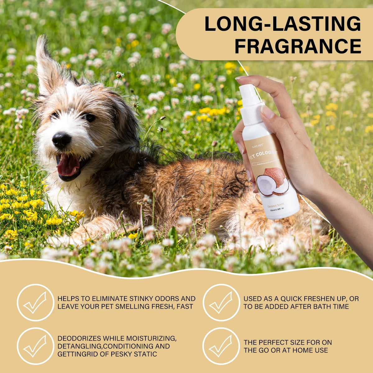 Pet Deodorizing Spray Coconut Scent 100ml Dog Cologne Long Lasting Fragrance