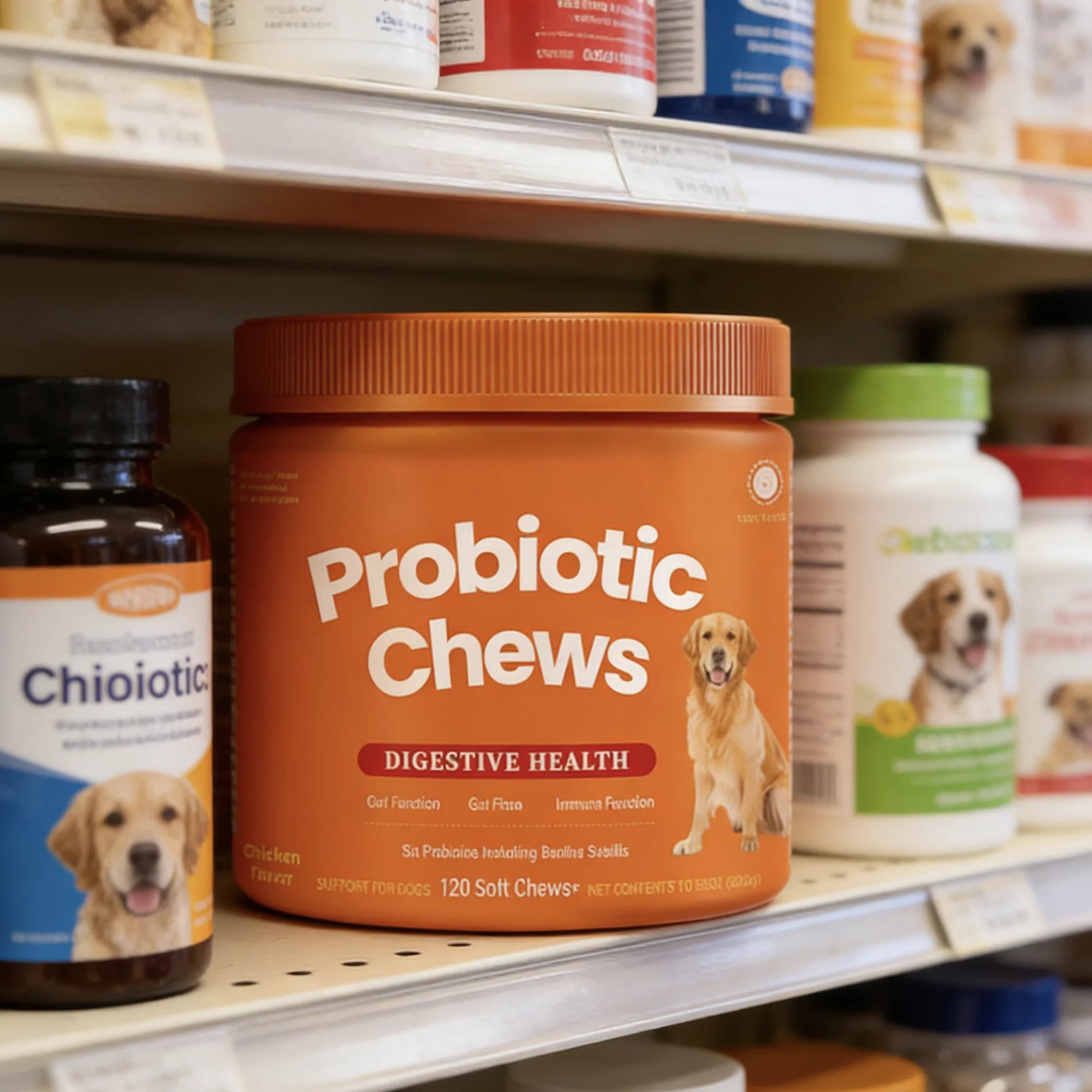 Dog Probiotic Chews  Digestive Health Support Chicken Flavor 120 Count Soft Chews