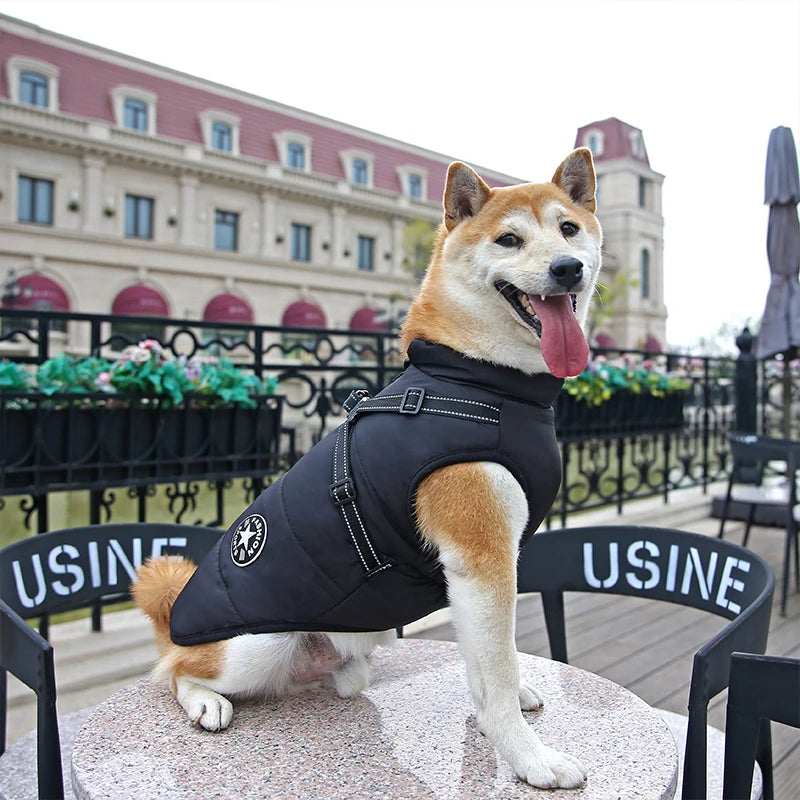 Waterproof Warm Dog Jacket Vest Winter Dog Clothes With Harness French-Bulldog