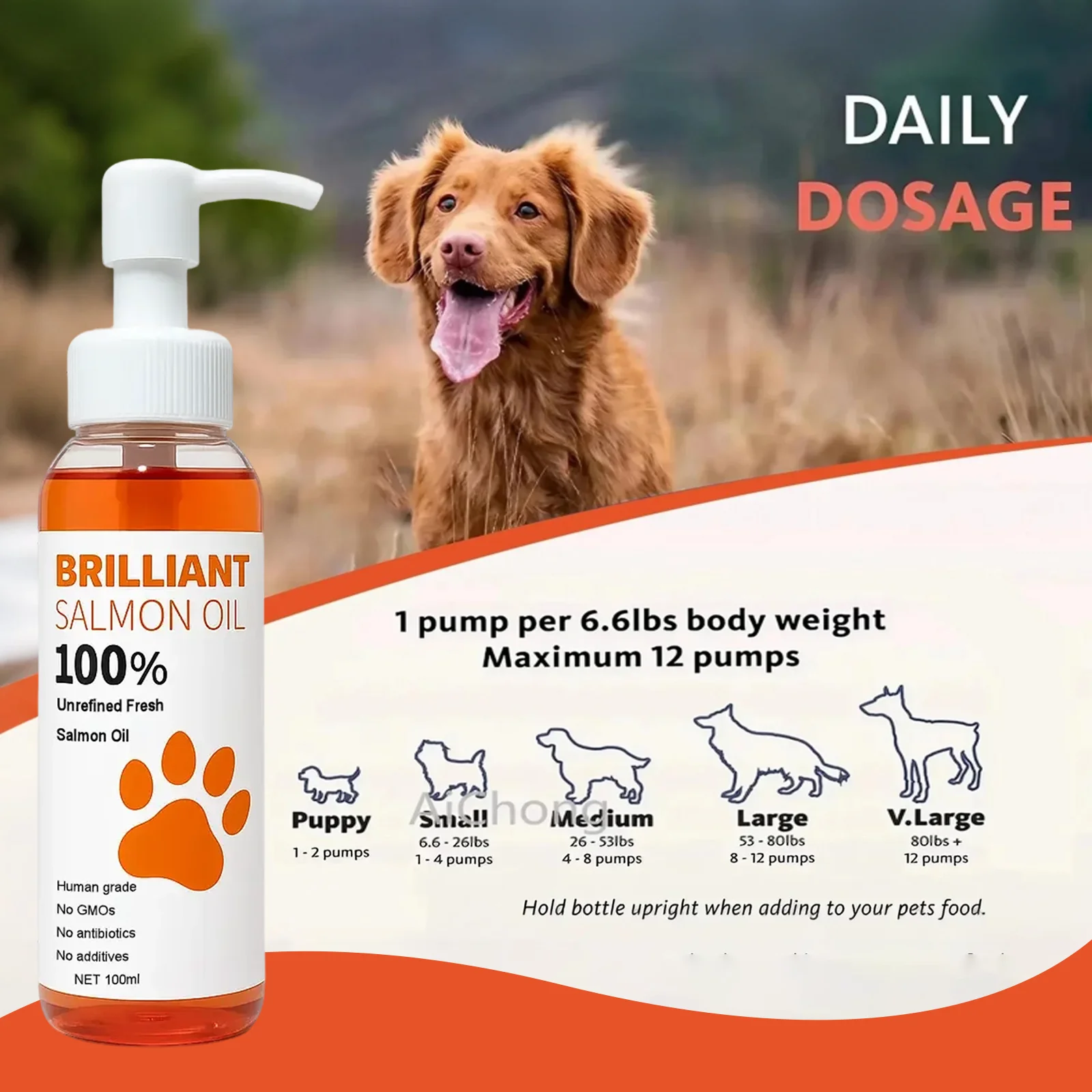 300ml/10.15 fl oz, 100ml/3.38 fl oz Human Grade Salmon Oil for Dogs & Cats