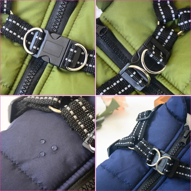 Waterproof Warm Dog Jacket Vest Winter Dog Clothes With Harness French-Bulldog