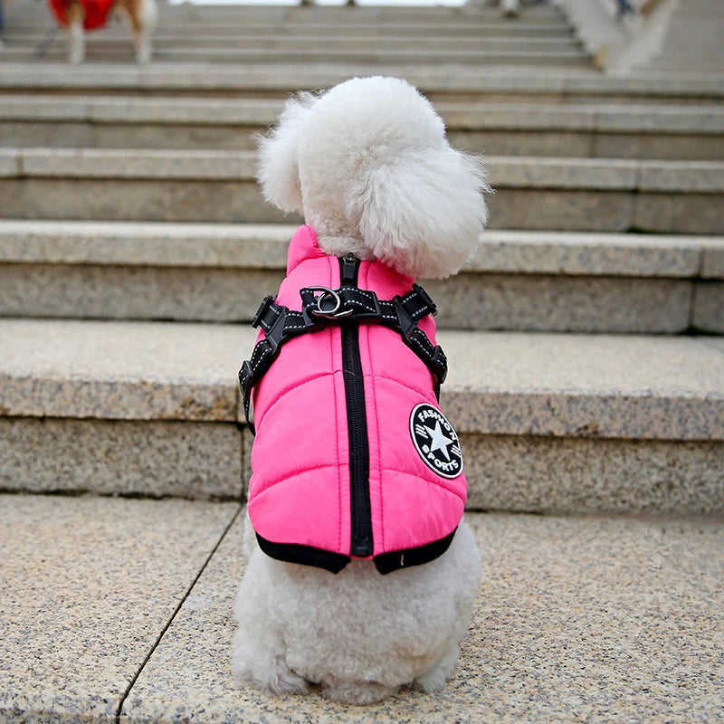 Waterproof Warm Dog Jacket Vest Winter Dog Clothes With Harness French-Bulldog