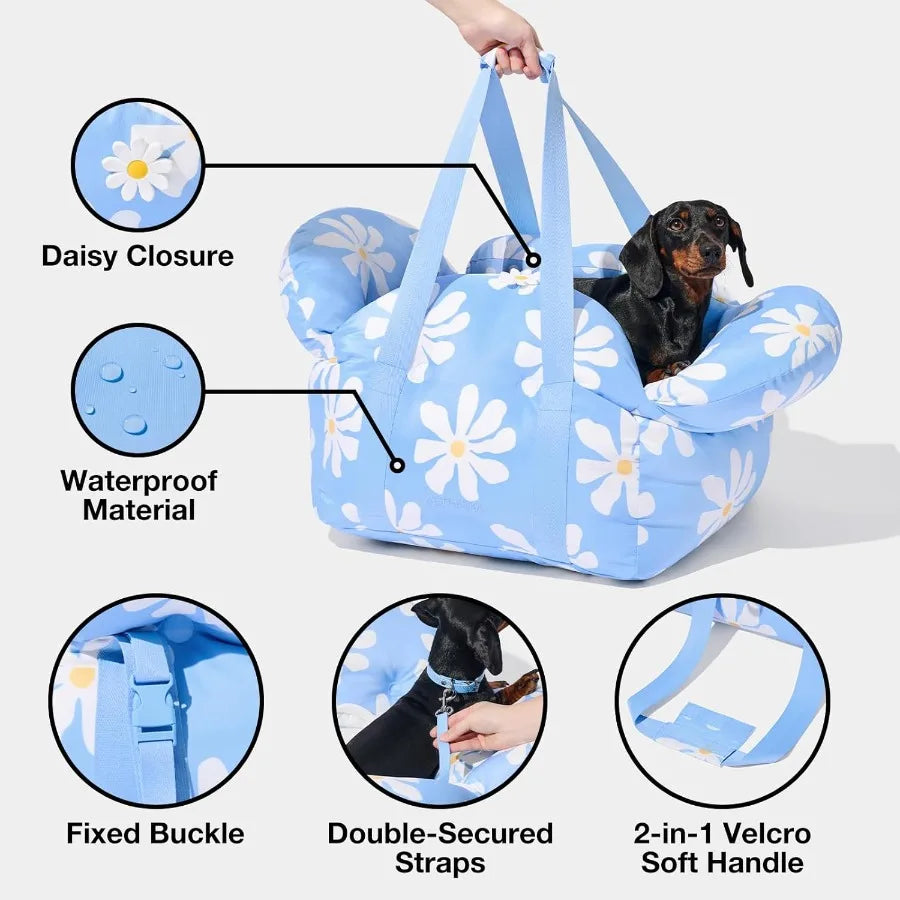 Portable and Washable Pet Car Seat for Small Dogs and Cats Compact Travel Carrier Bed with Safety ClipOn Leash for Secure and C