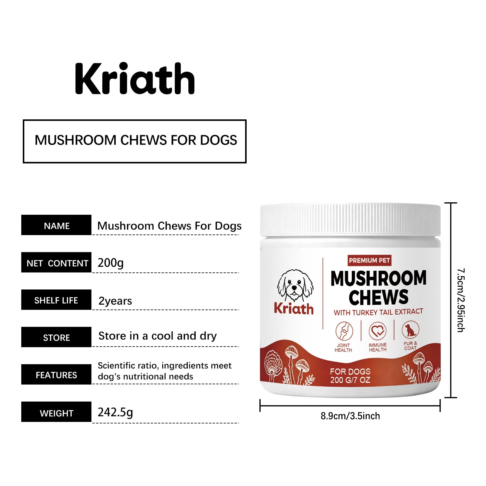 Kriath Beef Flavor Dog Nutrition Chews Improve Pet Vitality Balance Intestinal Flora Skin Coat Wellness
