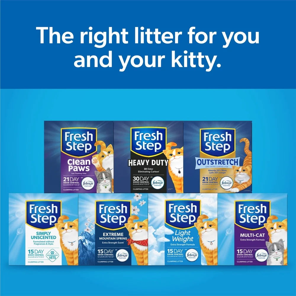 Lightweight Clumping Cat Litter Febreze Odor Control 15 Days ClumpLock Technology Low Dust Easy Scoop Fresh Scent 30% Lighter