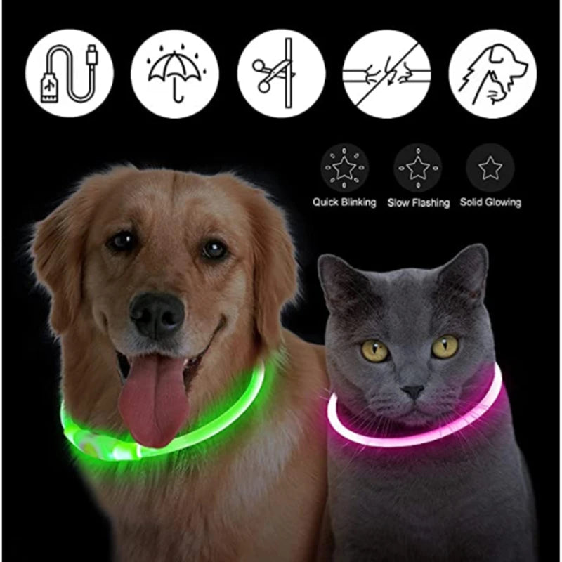 Luminous Dog Collar Light Charge Cat Necklace, Led Fashion Flashing DIY