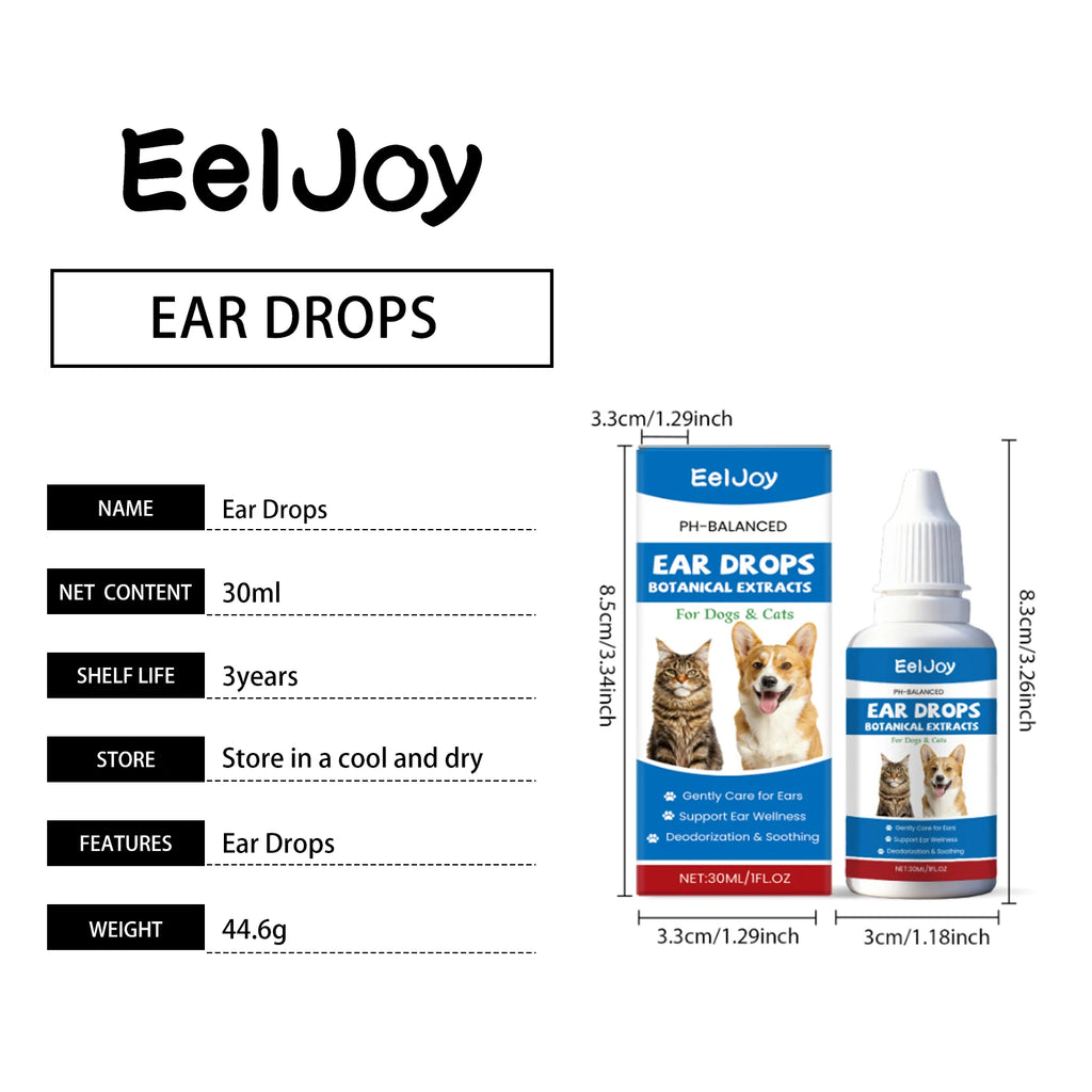 EelJoy Pet Ear Drops Dissolve Ear Wax Odor Remover Anti Itching Natural Non Irritating