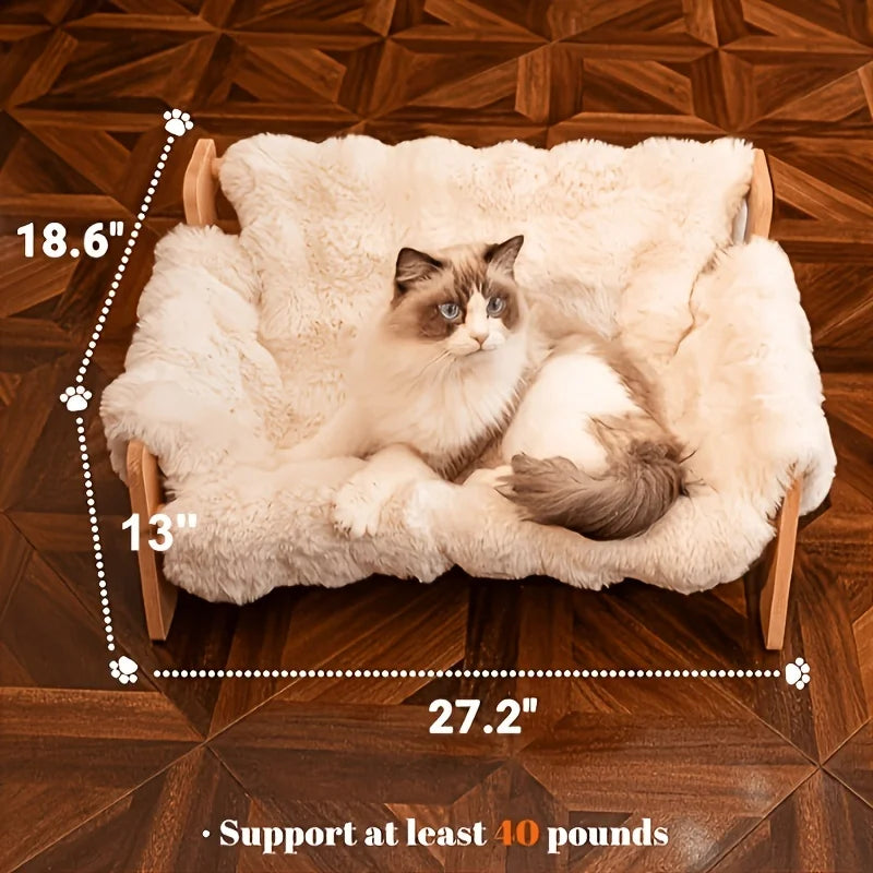 Elevated pet sofa bed, solid wood pet lounge chair, suitable for both cats and dogs.