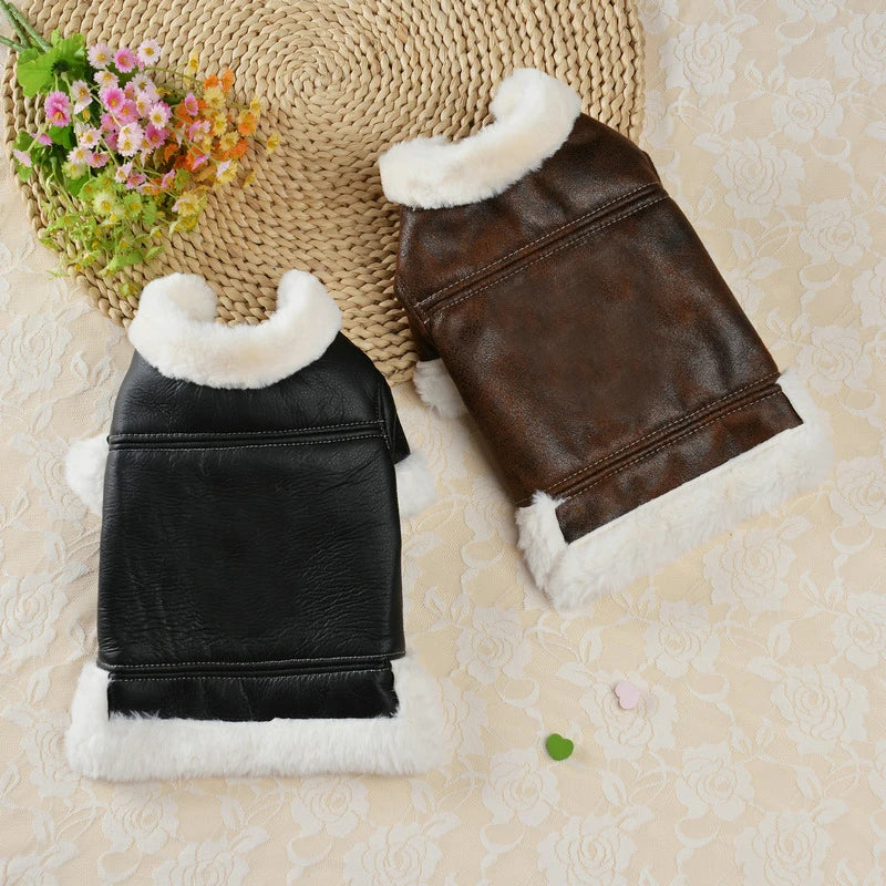 Winter Dog Clothes Pet Dog Plus Velvet Warm Thickening Leather Coat Jacket