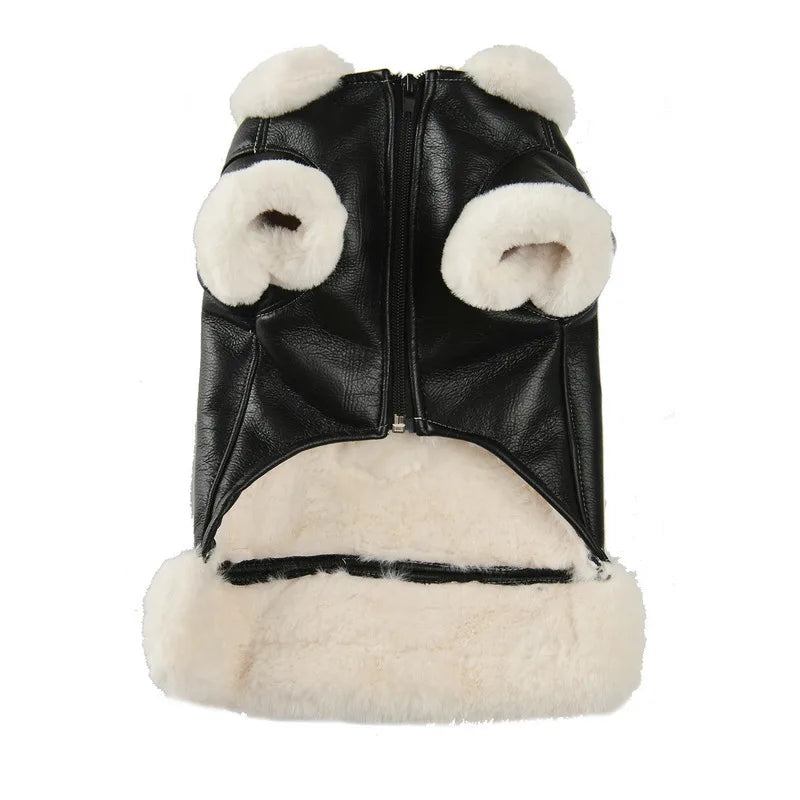Winter Dog Clothes Pet Dog Plus Velvet Warm Thickening Leather Coat Jacket