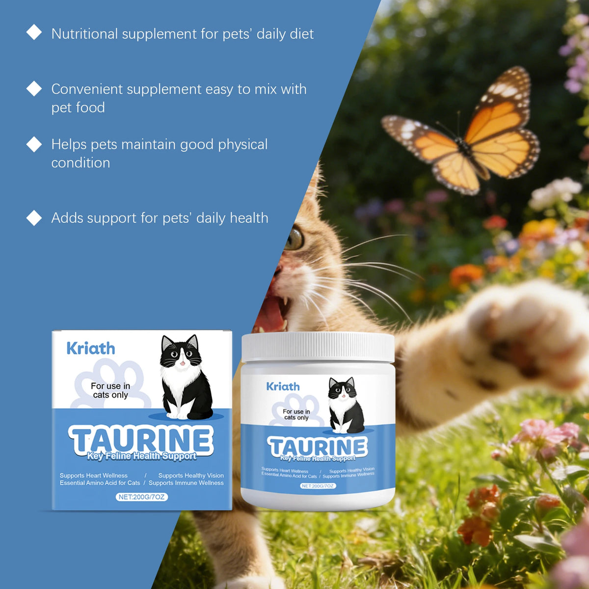 Cats Taurine Powder Support Pet Heart Health and Stability Maintain Pets Vision Gentle Formula Pet Daily Care Nutrition Powder