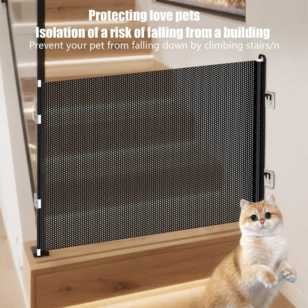 Retractable Pet Gate No Drilling Door Barrier Indoor Retractable Stair Barrier for Home