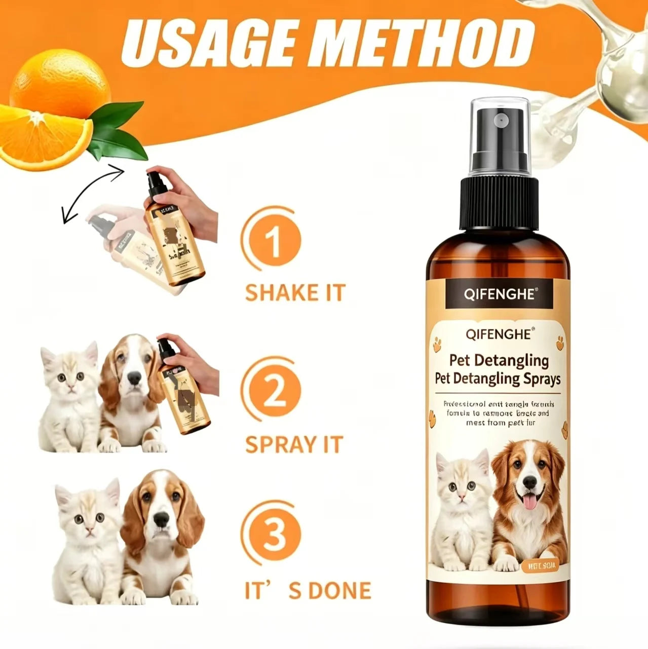 50ML Pet Detangling Spray Professional Leave-in Conditioner for Cats Dogs Anti-Static