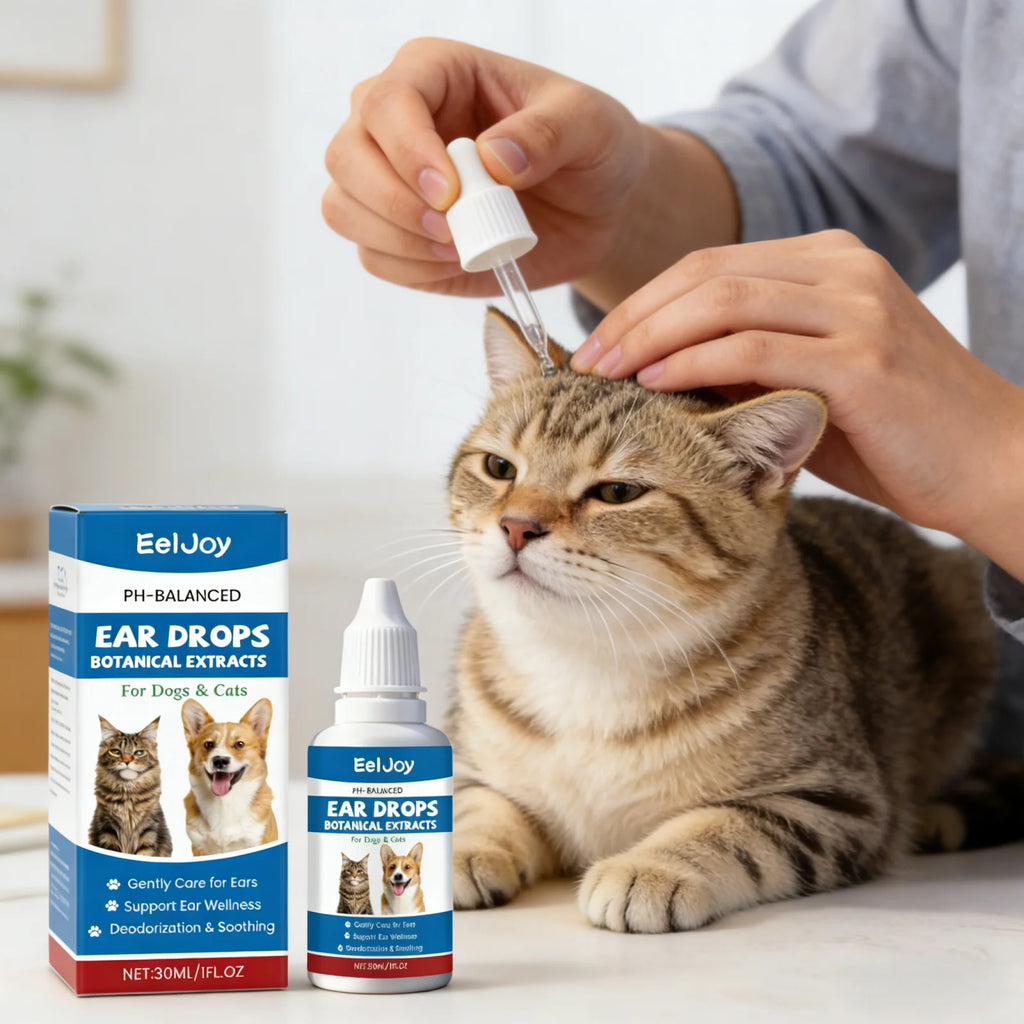 EelJoy Pet Ear Drops Dissolve Ear Wax Odor Remover Anti Itching Natural Non Irritating
