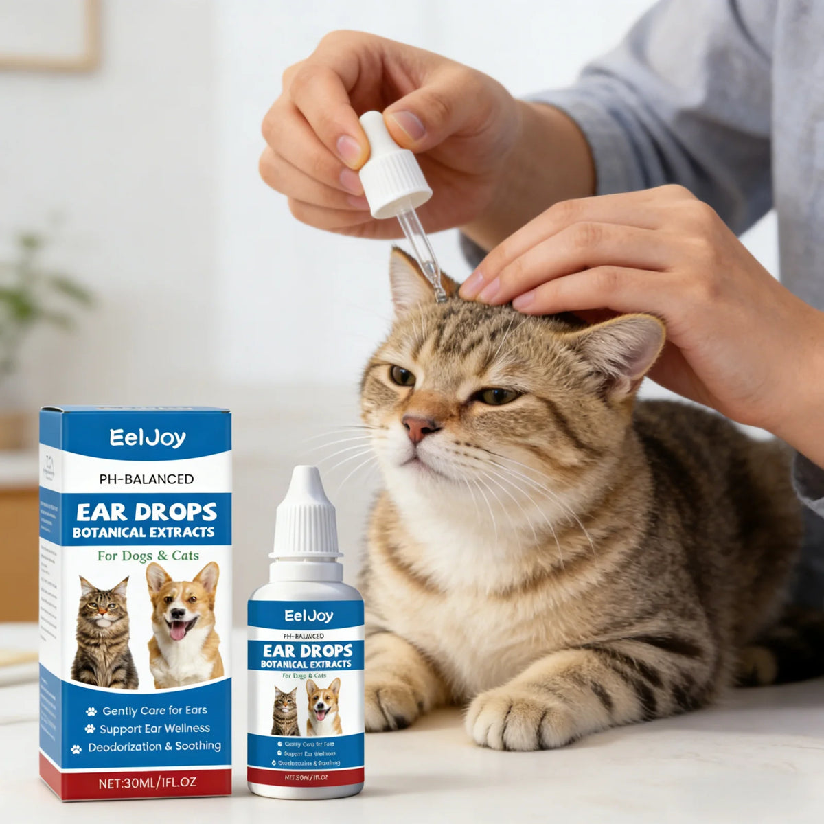 EelJoy Pet Ear Drops Dissolve Ear Wax Odor Remover Anti Itching Natural Non Irritating