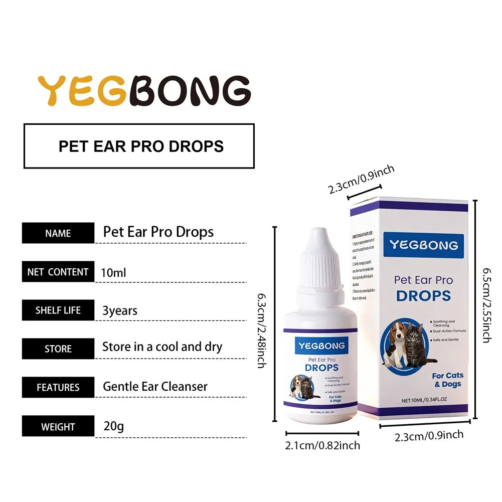 Pet Ear Pro Drops For Cats Dogs Removes Wax Dirt & Soothes Irritation