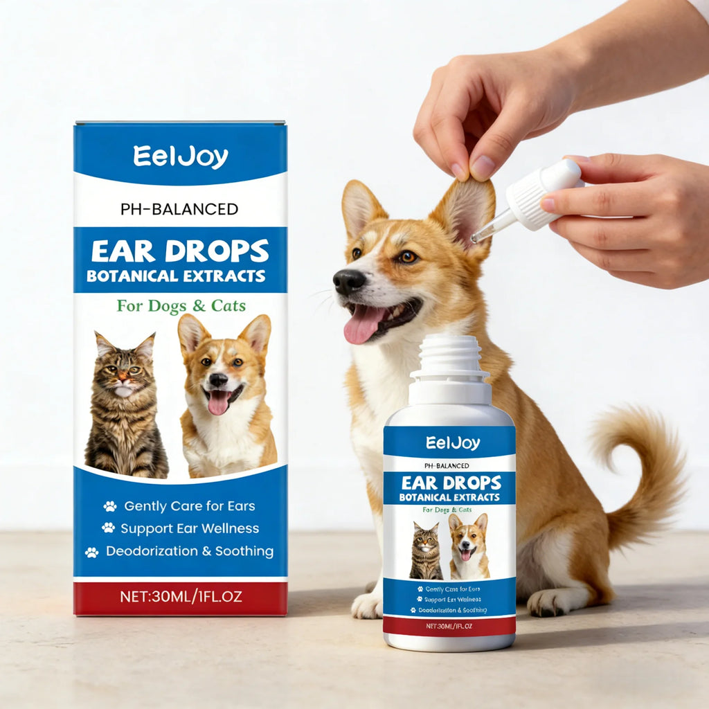 EelJoy Pet Ear Drops Dissolve Ear Wax Odor Remover Anti Itching Natural Non Irritating