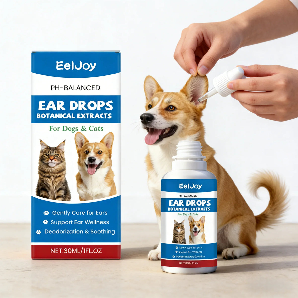 EelJoy Pet Ear Drops Dissolve Ear Wax Odor Remover Anti Itching Natural Non Irritating