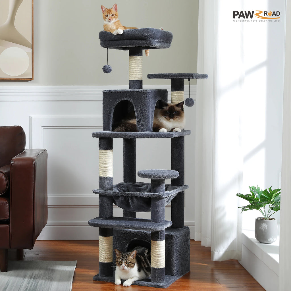 Large Cat Tree and Tower for Indoor Cats With Sisal-Covered Scratching Posts