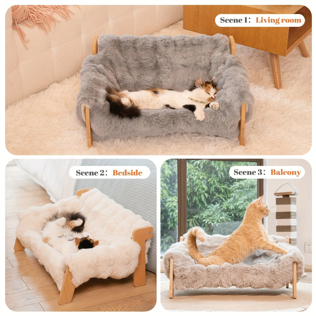 Elevated pet sofa bed, solid wood pet lounge chair, suitable for both cats and dogs.