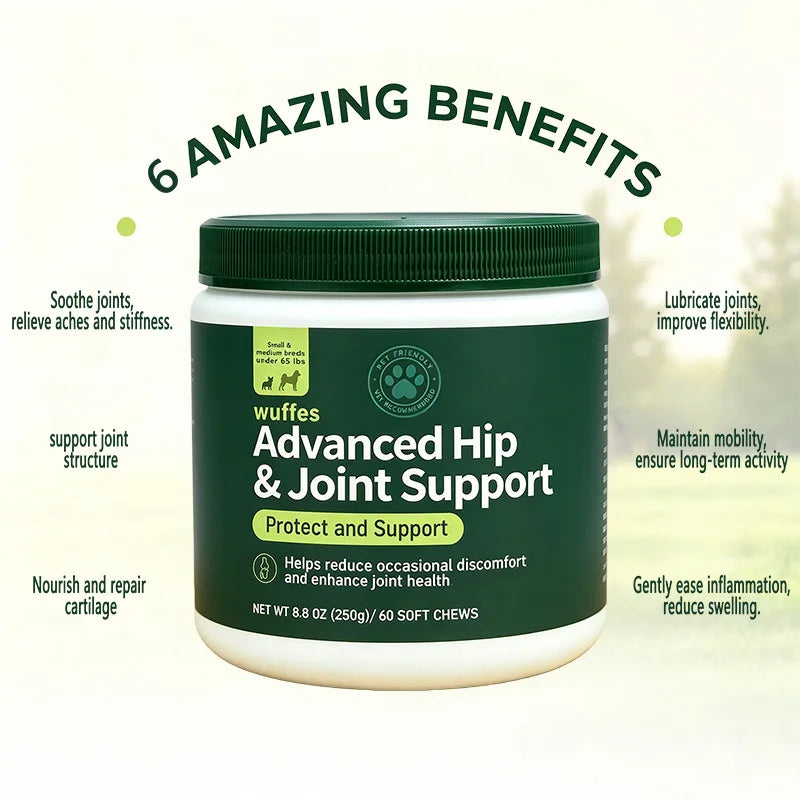 250g Hip Joint Support Chews for Dogs 60 Soft Chews with Glucosamine Chondroitin