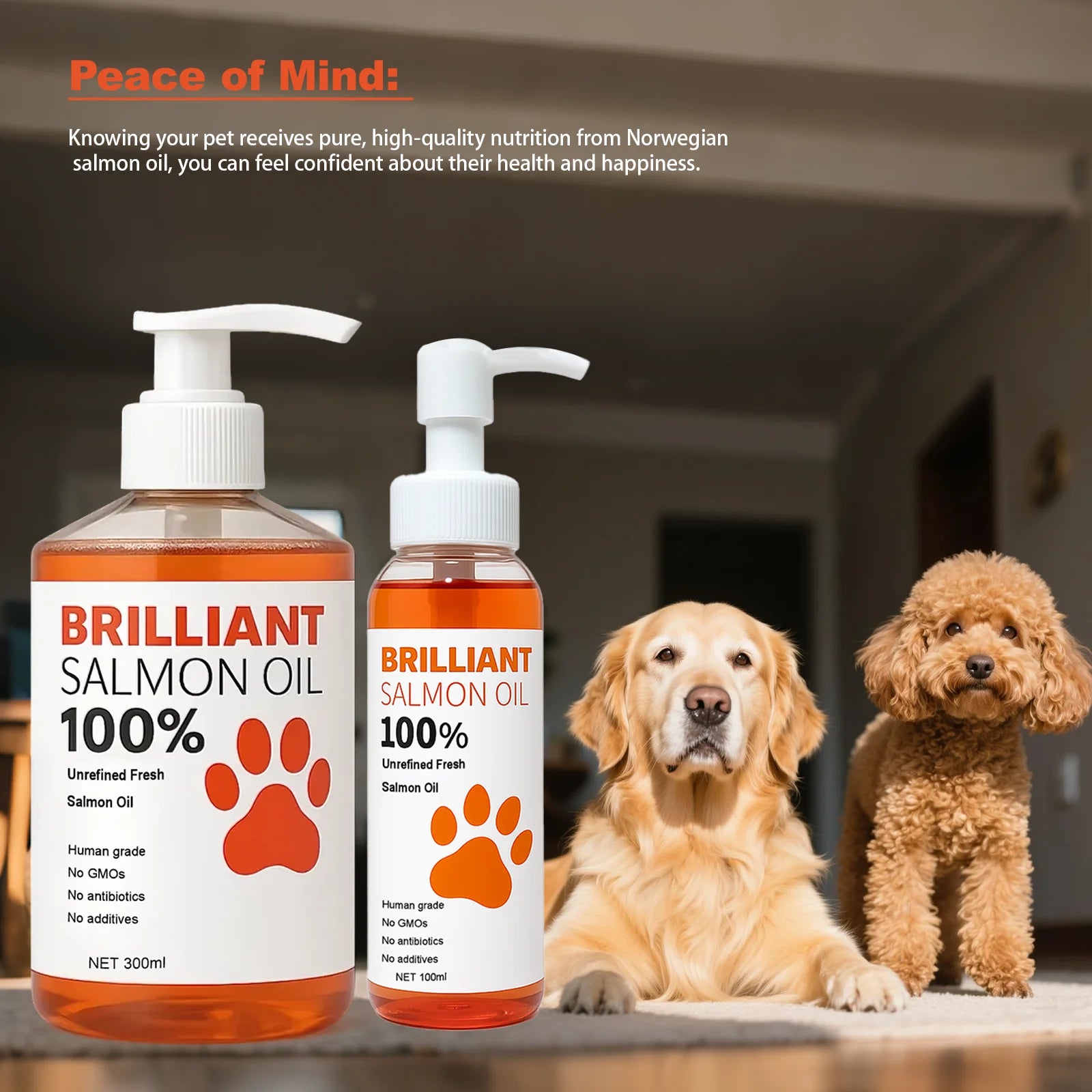 300ml/10.15 fl oz, 100ml/3.38 fl oz Human Grade Salmon Oil for Dogs & Cats